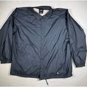 Dickies Mens Jacket Dark Gray 2X Large Nylon Lined Windbreaker Snap Front
